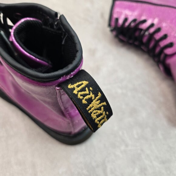 Dr. Martens Platform Combat Boots Little Girl Sz 2 Purple Glitter Lace Up Bootie - Picture 10 of 11